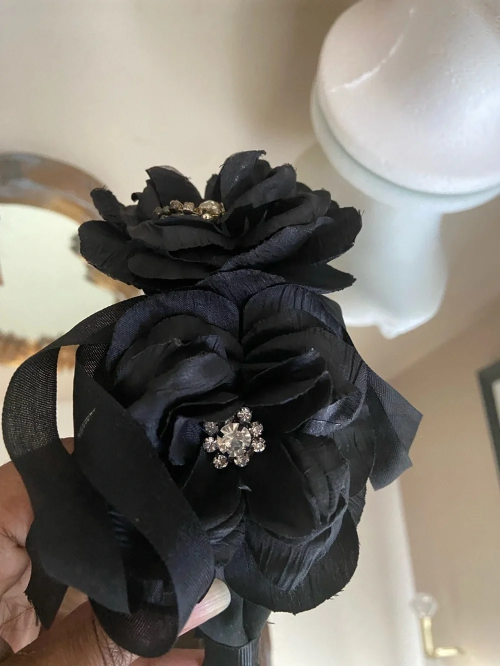 NWOT Handmade Black Floral Rhinestone Turban Headband